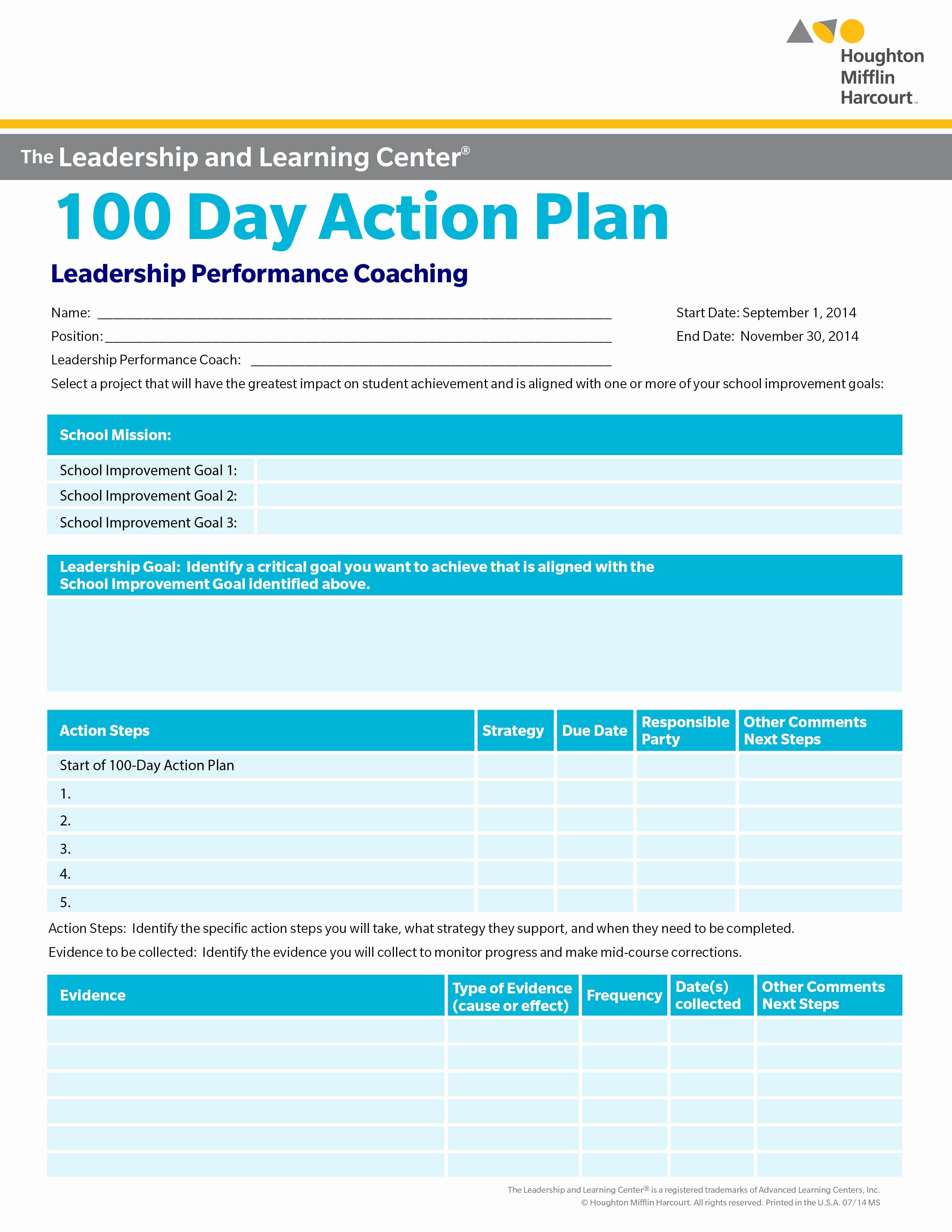100 Day Planning Template Elegant School Improvement 100 Day Action Plan Select A Goal for School Improvement that Will Make A