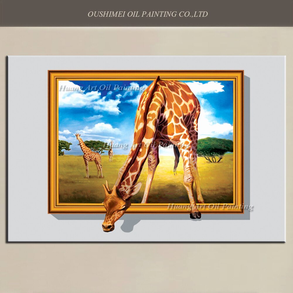 3d Paintings On Canvas New Aliexpress Buy New 3d Giraffe Oil Painting Big Size Painted Hand Painted Animals Painting