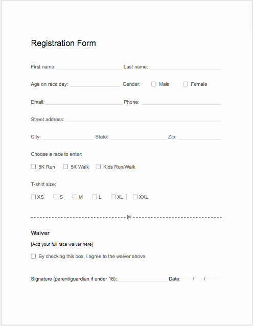 5k Race Registration form Template Beautiful 5k Registration form Templates