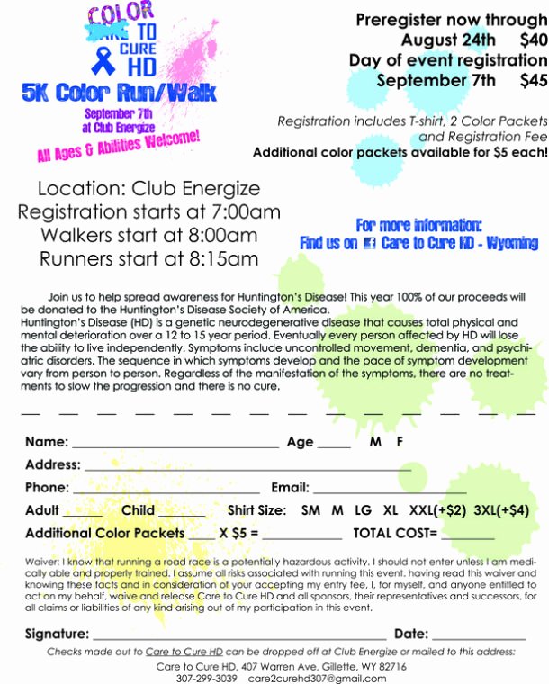 5k Race Registration form Template Beautiful Color to Cure Hd 5k Color Run Walk Outdoors Rec