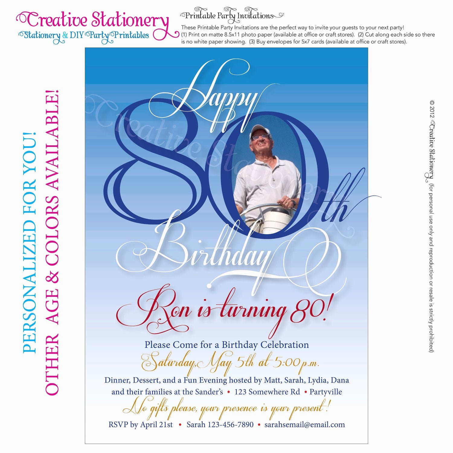 80th Birthday Invitation Templates Elegant Mens 80th Birthday Printable Milestone by Creativestationery