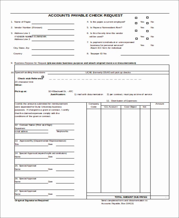 Accounts Payable Check Request form New Free 18 Check Request form Templates