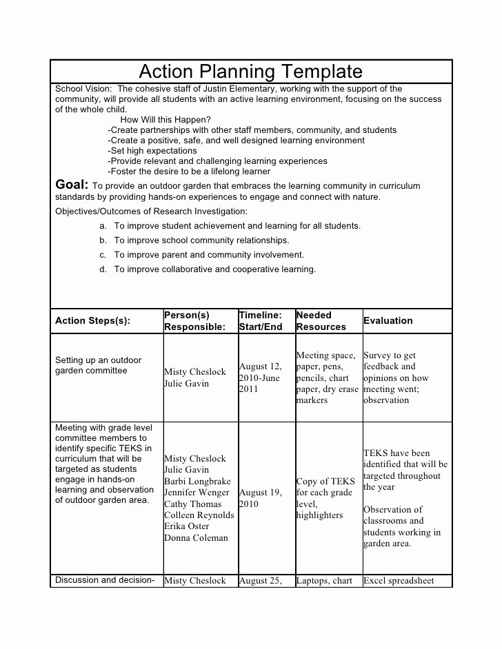 Action Plan Example for Students Lovely Action Research Plan