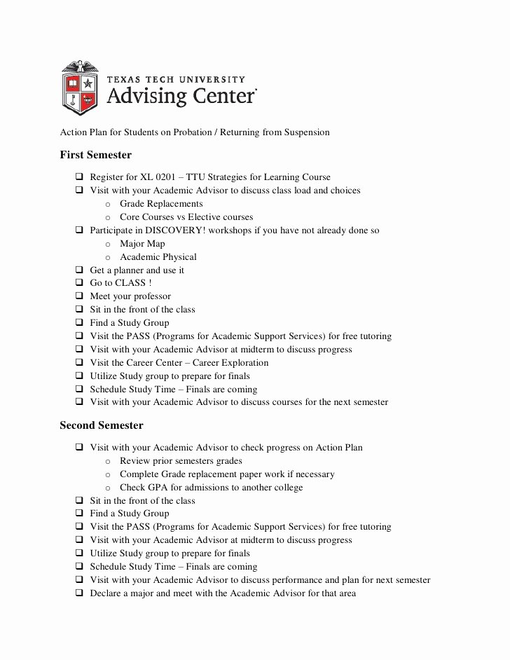 Action Plan Example for Students Luxury Ttu Action Plan for Students Probation