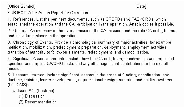 After Action Report Template Awesome Fm 3 05 401 Appendix C Products Of Ca Cmo Planning and Operations