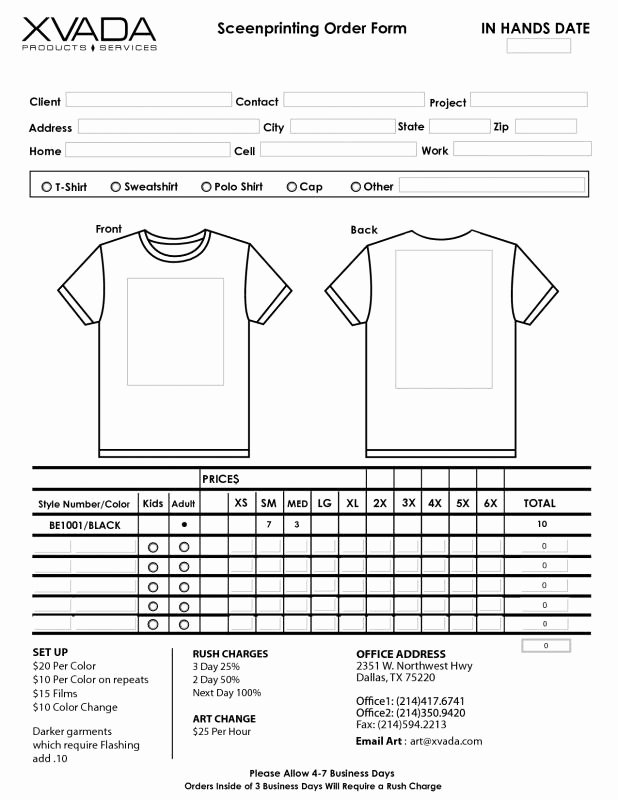 Apparel order form Template Fresh T Shirt order form Template
