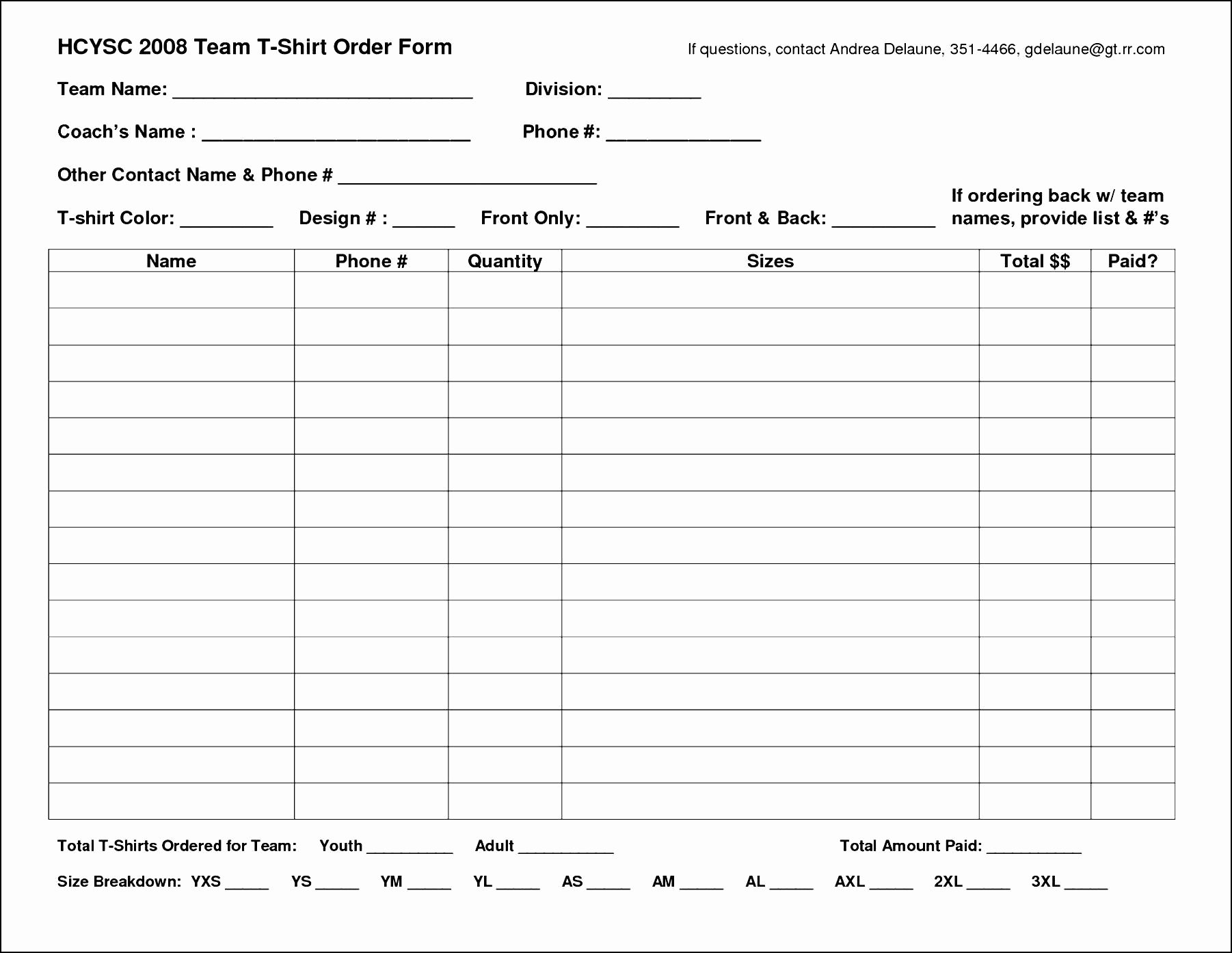 Apparel order form Template Lovely Excel Shirt order form Template Besttemplates123