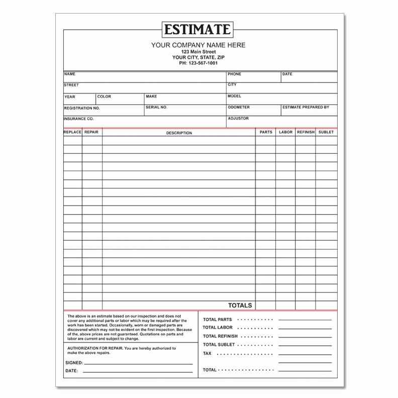 Auto Body Shop forms Awesome Auto Repair Invoice Work orders Receipt Printing