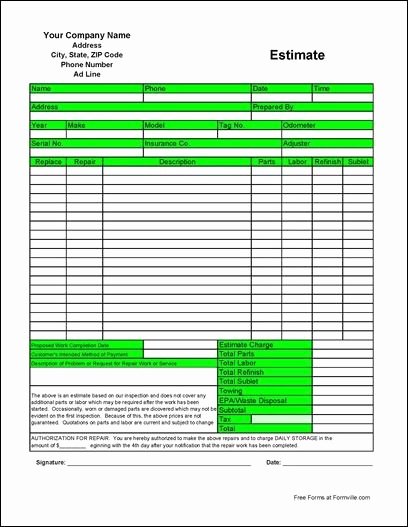 Auto Body Shop forms Awesome Free Printable Business forms From formville Projects to Try