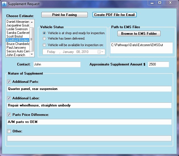 Auto Body Shop forms New New tool From Bodyshop solutions Supplement Request Generator