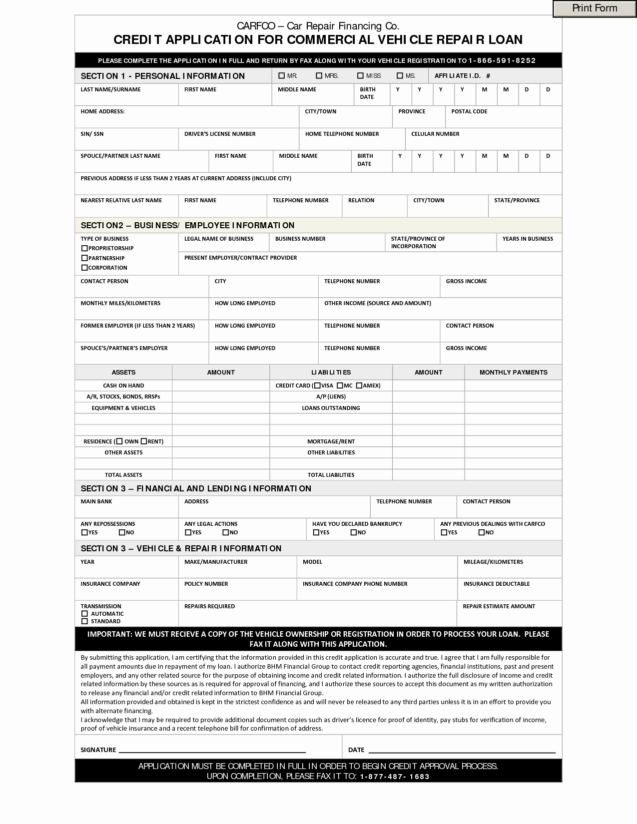 Automobile Credit Application form Fresh Application for Car Finance