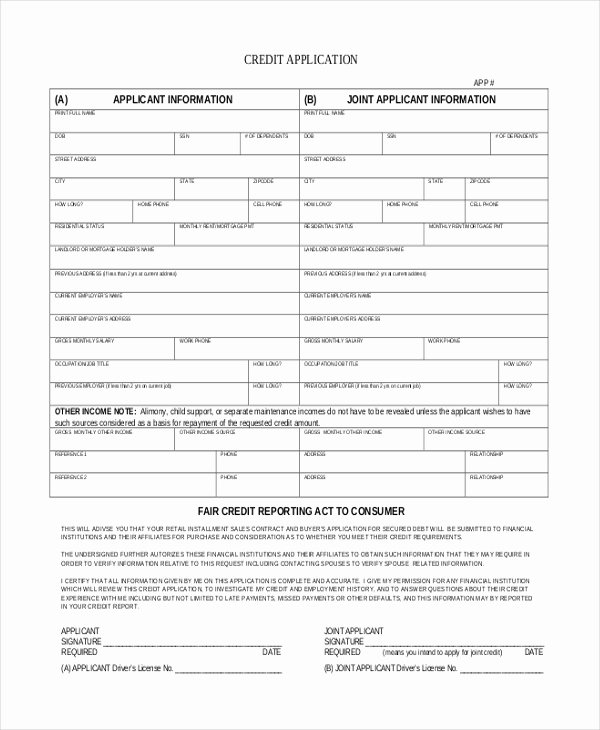 Automobile Credit Application form Fresh Free 10 Sample Credit Application forms