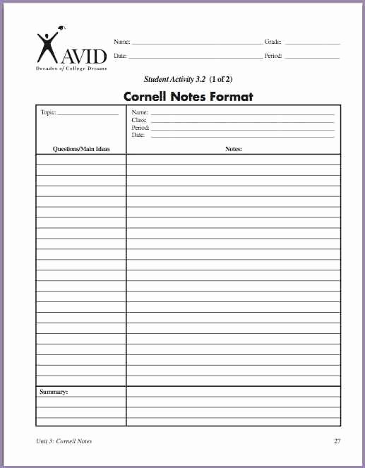 Avid Cornell Notes Template Elegant Avid Cornell Notes Template