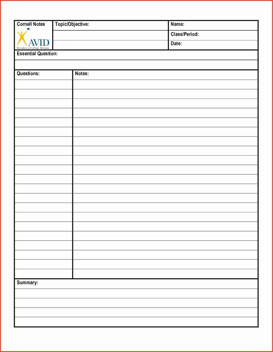 Avid Cornell Notes Template Luxury Avid Cornell Notes Template