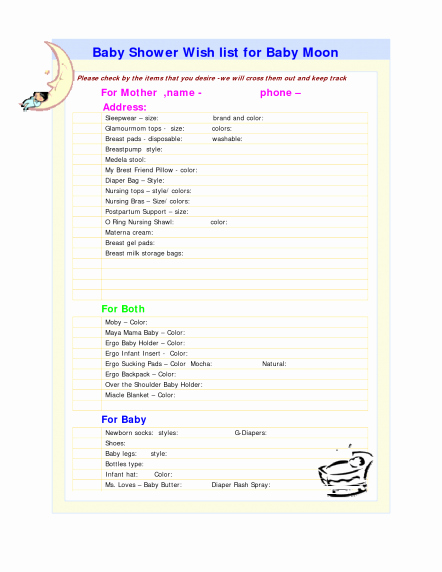 Baby Shower Gift List Template Awesome Baby Shower List Line Image