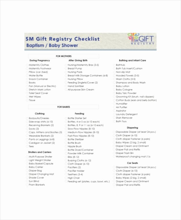 Baby Shower Gift List Template Elegant Baby Shower Registry Checklist 4 Free Excel Pdf