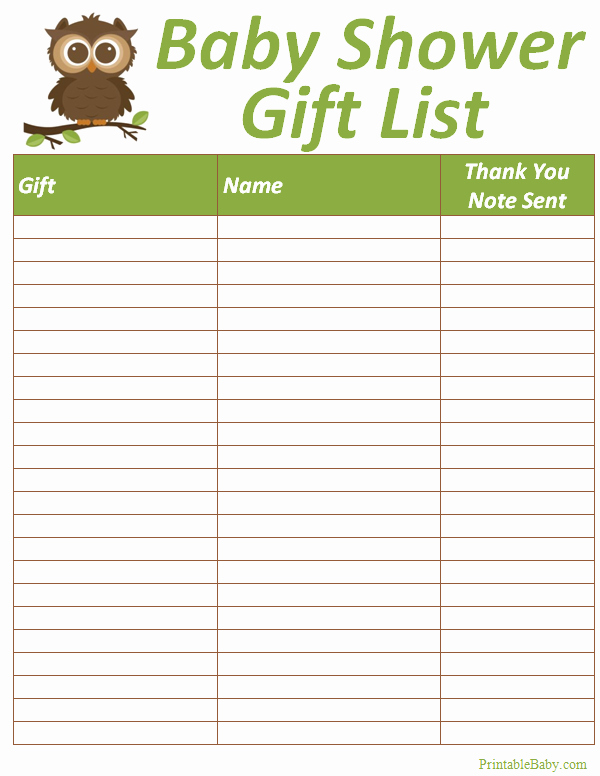 Baby Shower Gift Tracker Awesome Baby Shower Gift List