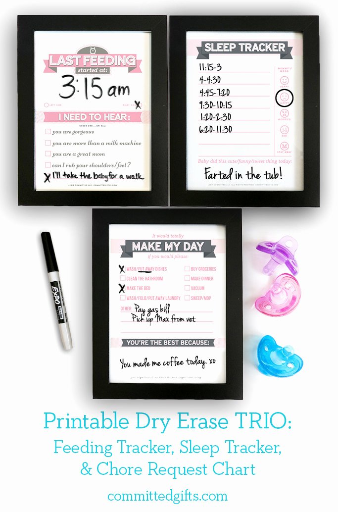 Baby Shower Gift Tracker Beautiful Printable Dry Erase Trio Newborn Feeding Tracker Sleep
