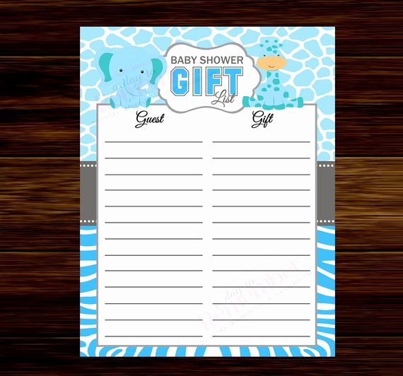 Baby Shower Gift Tracker Fresh Blue Safari Baby Shower Gift List Instant Download Digital
