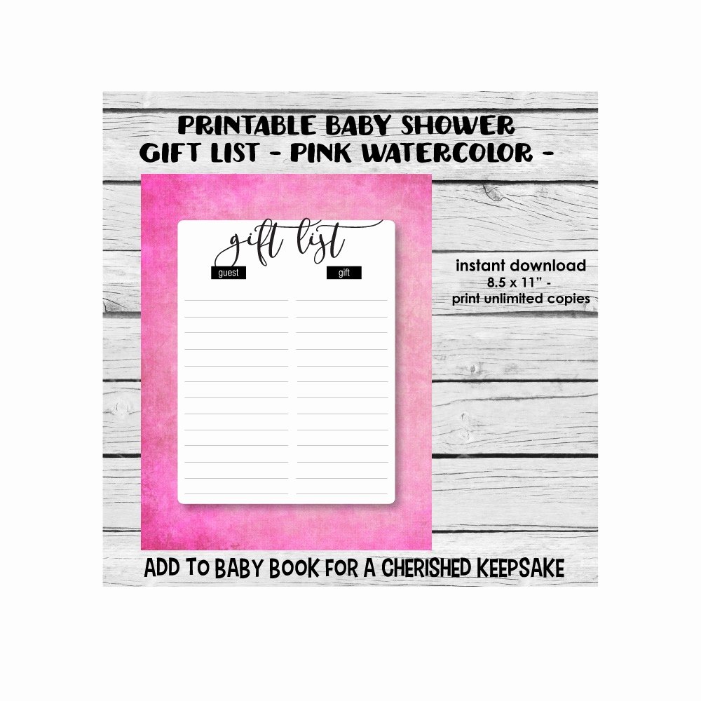 Baby Shower Gift Tracker Lovely Printable Diy Pink Watercolor Baby Shower Gift List Tracker Print It Baby