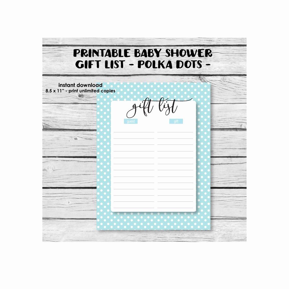 Baby Shower Gift Tracker Lovely Printable Light Blue Polka Dot Baby Shower Gift List Tracker Print It Baby