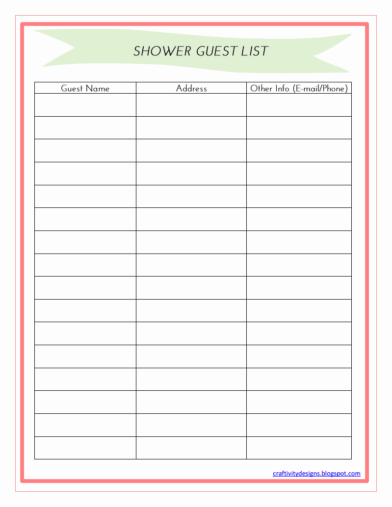 Baby Shower Guest List Template Elegant Free Printable Party Guest List Sheet Party Baby Shower