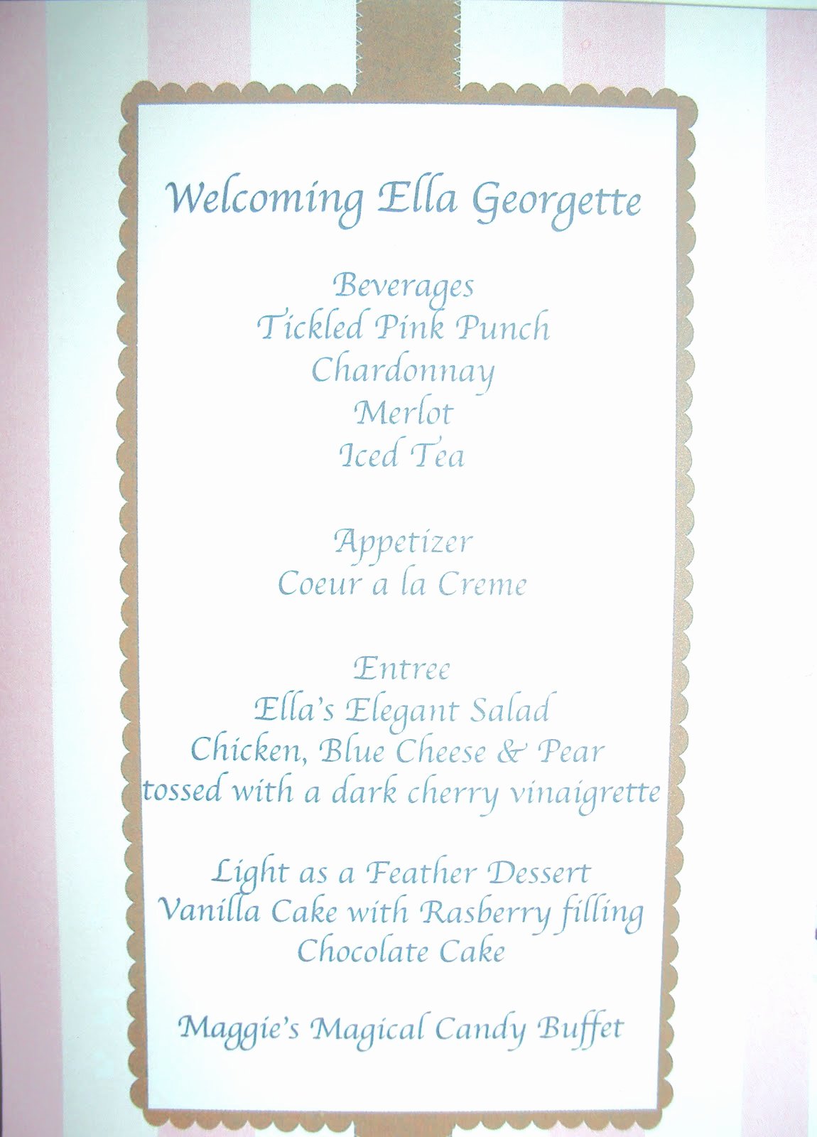 Baby Shower Menu Cards Beautiful My Georgie Girl I Never Got to Share My Baby Shower Pictures