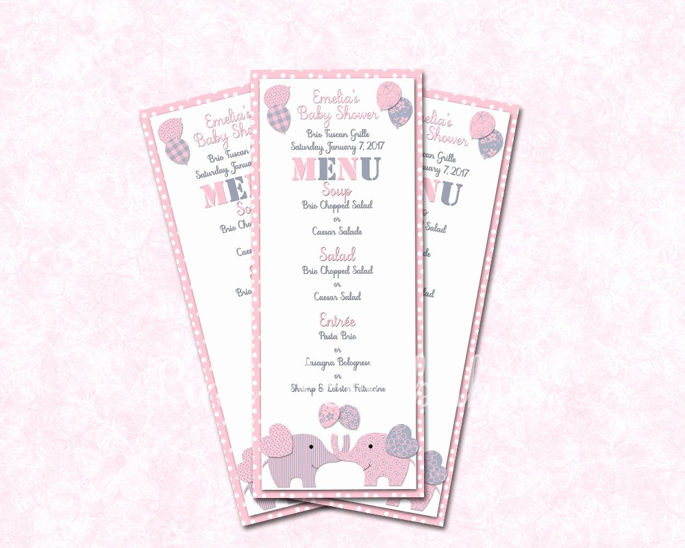 Baby Shower Menu Cards Unique Pink Baby Shower Menu Cards Baby Girl Dinner Party Menus