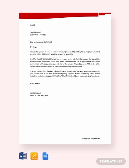 Babysitter Letter Of Recommendation Inspirational Free Nanny Re Mendation Letter Template Word Google Docs Apple Pages