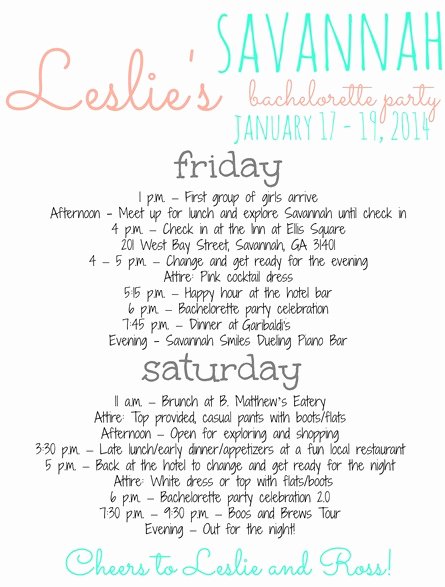 Bachelorette Party Itinerary Template Inspirational Leslie’s Savannah Bachelorette Party Peanut butter Fingers