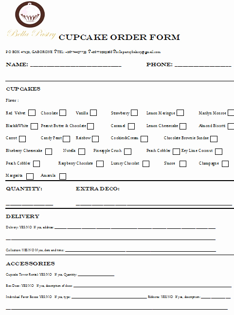 Bakery order forms Template Inspirational Cake Consultation form Menus and order forms Cottage Industry