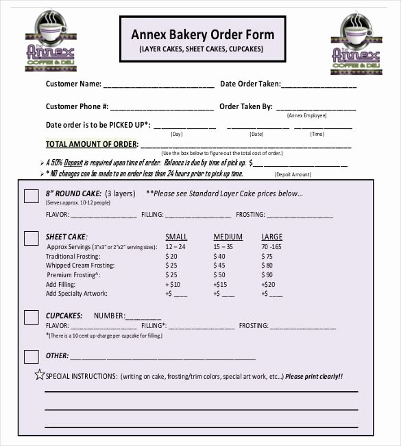 Bakery order forms Template Luxury 15 Bakery order Templates – Free Sample Example format Download