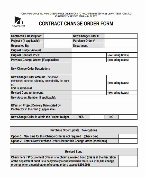 Bank Change order form Luxury Free 9 Change order form In Sample Example format