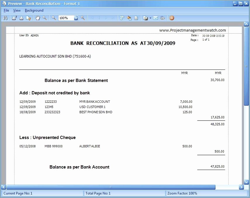 Bank Reconciliation Example Pdf New Bank Reconciliation Statement Templates In Excel Projectmanagersinn