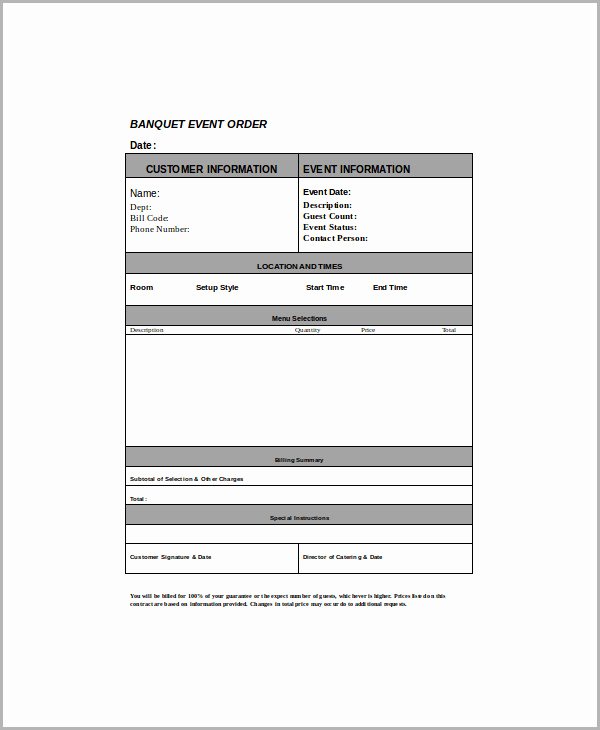 Banquet event order form Best Of Sample event order form 8 Examples In Word Pdf