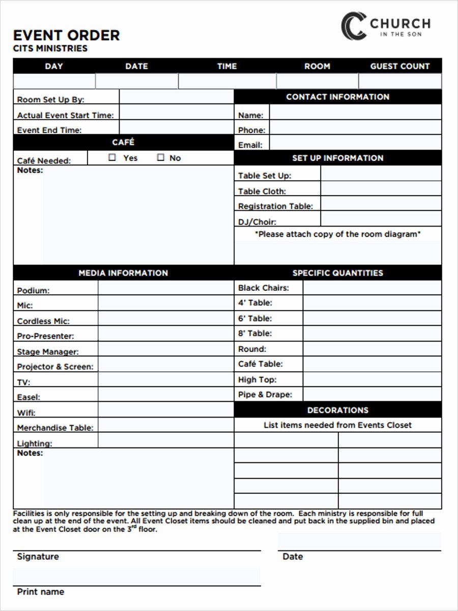 Banquet event order Template Awesome 8 event order forms Free Sample Example format Download