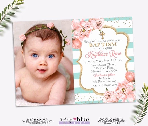 Baptism Invitation Template Microsoft Word New Girl Baptism Invitation Blush Pink and Turquoise Baptism