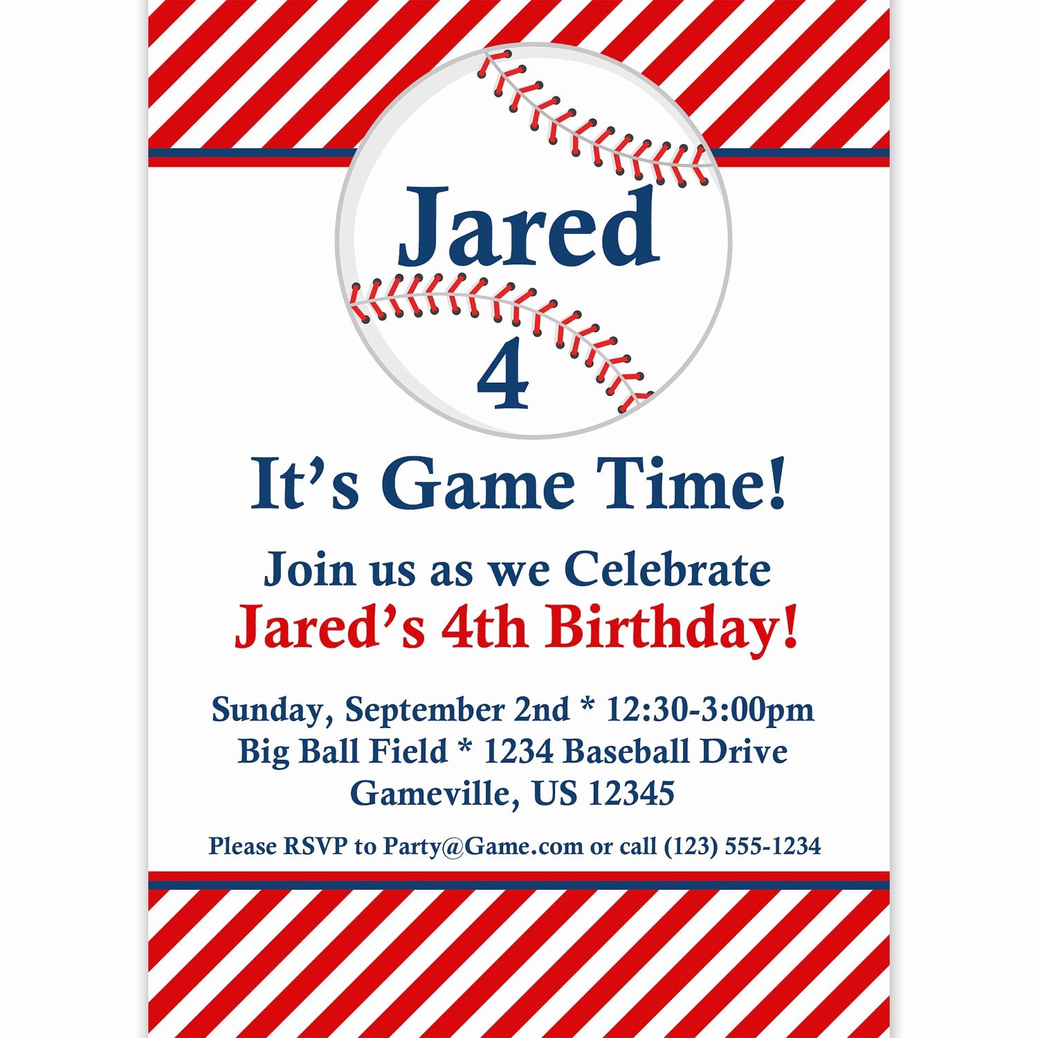 Baseball Birthday Party Invitations Lovely Baseball Invitation Red Striped Baseball Ball Personalized