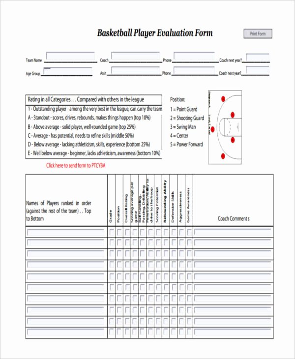 Basketball Player Evaluation form Beautiful Free 10 Sample Basketball Evaluation forms In Word