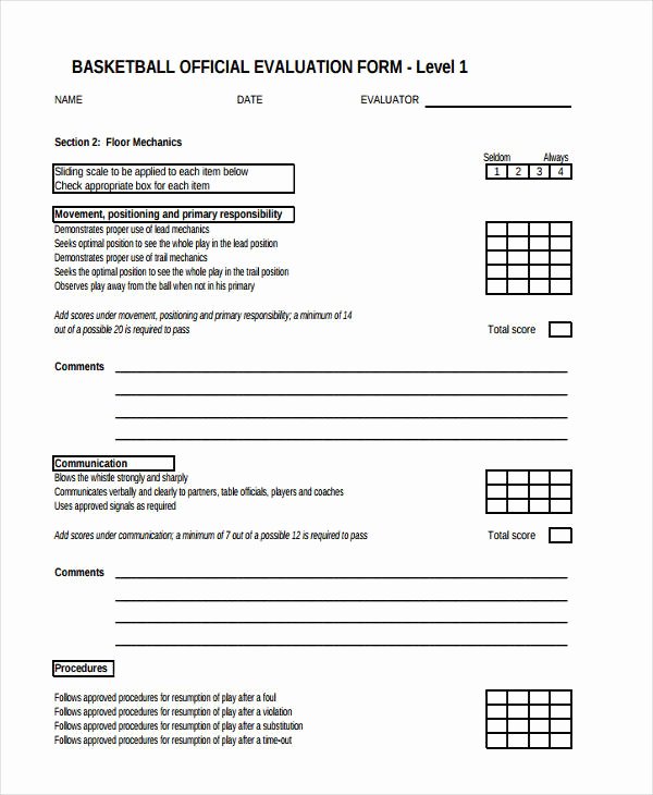 Basketball Player Evaluation form Fresh Free 10 Sample Basketball Evaluation forms In Word