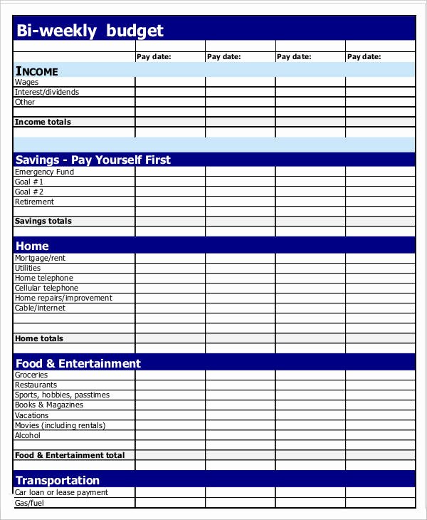 Bi Weekly Budget Worksheet Pdf Lovely Biweekly Bud Template 8 Free Word Pdf Documents Download