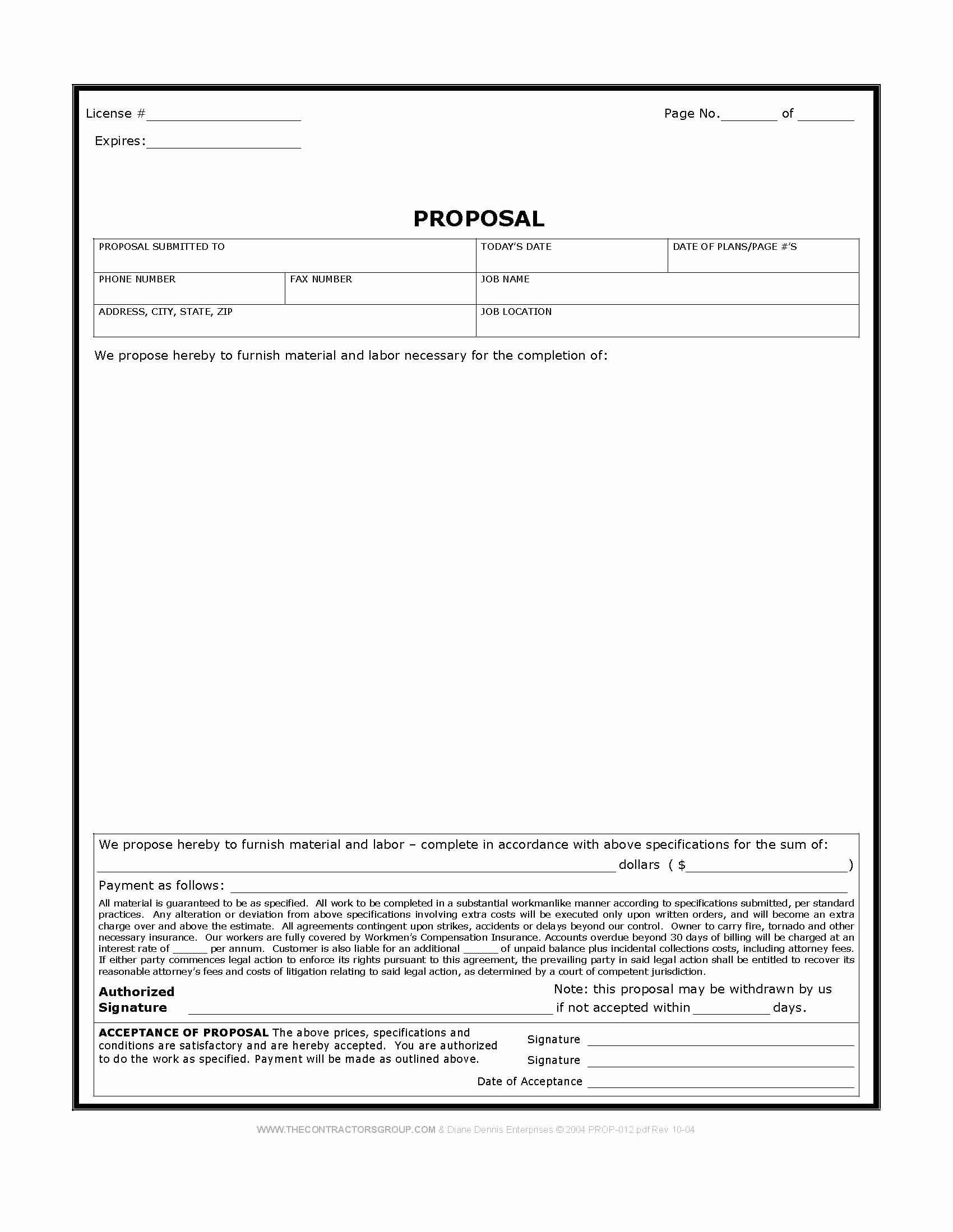 Bid Proposal Template Excel Awesome Free Print Contractor Proposal forms