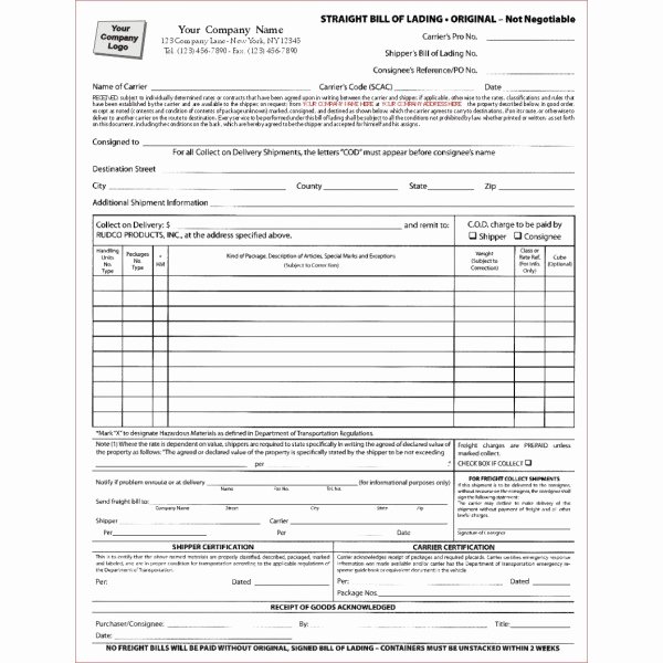 Bill Of Lading Excel Luxury Bill Of Lading forms Templates In Word and Pdf Excel Template