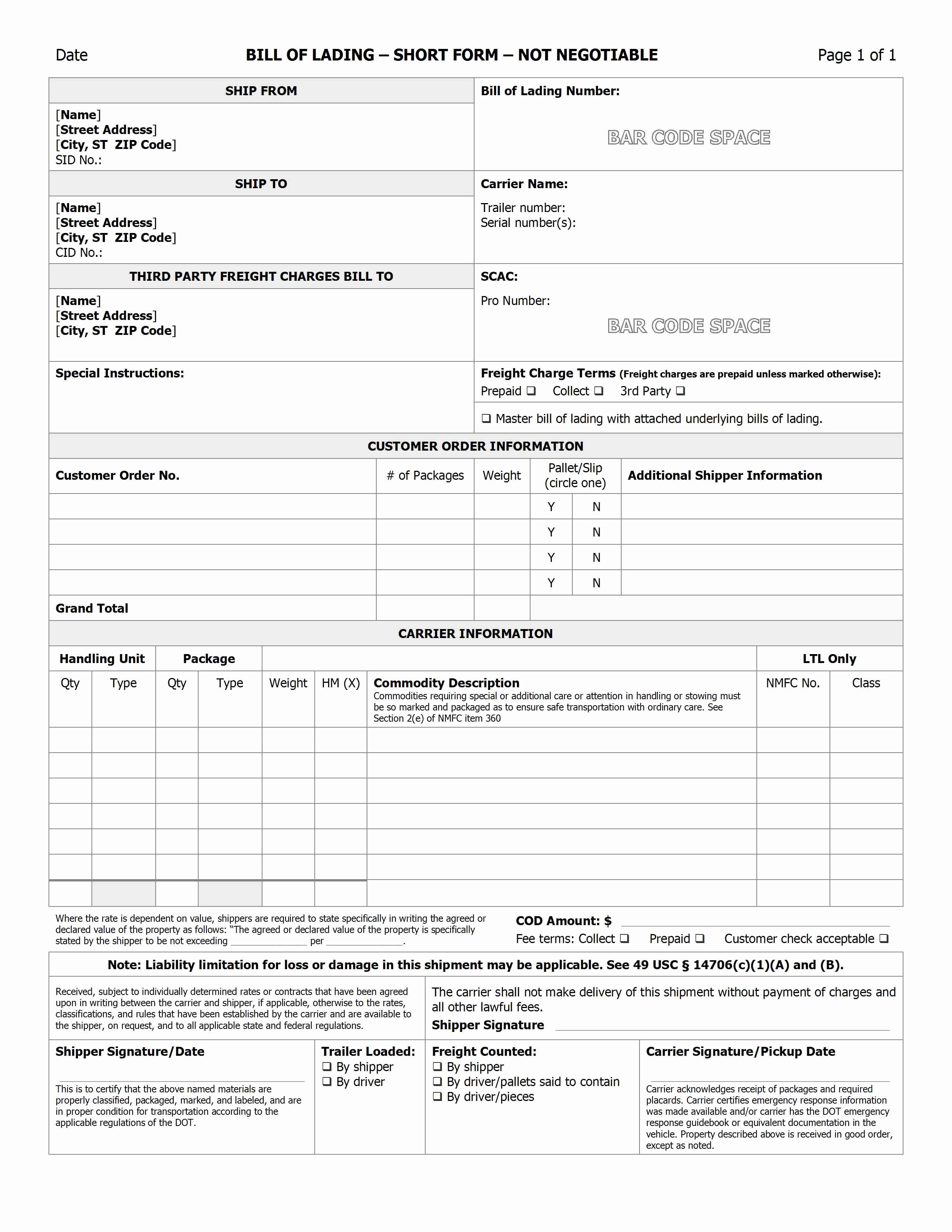 Bill Of Lading Sample Doc Awesome Bill Of Lading Template