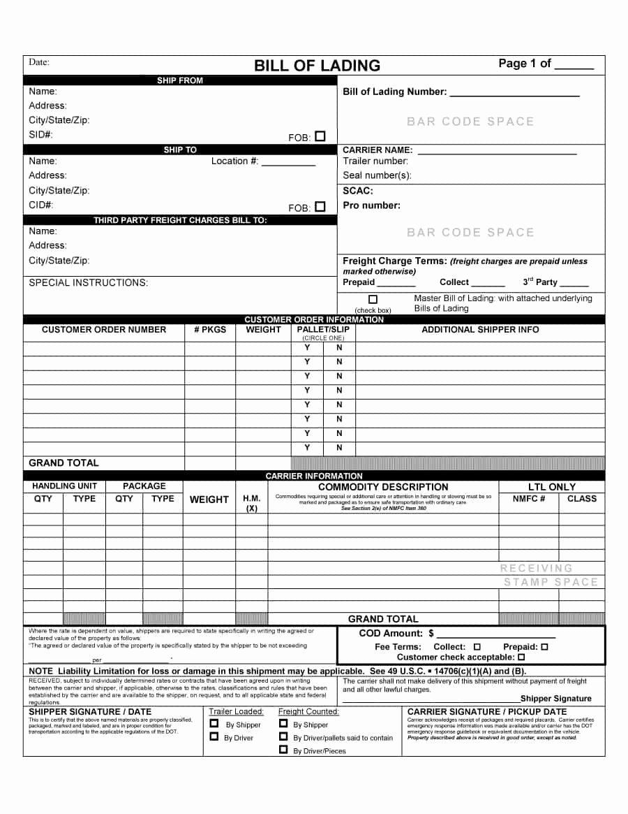 Bill Of Lading Sample Doc Best Of 40 Free Bill Of Lading forms &amp; Templates Template Lab