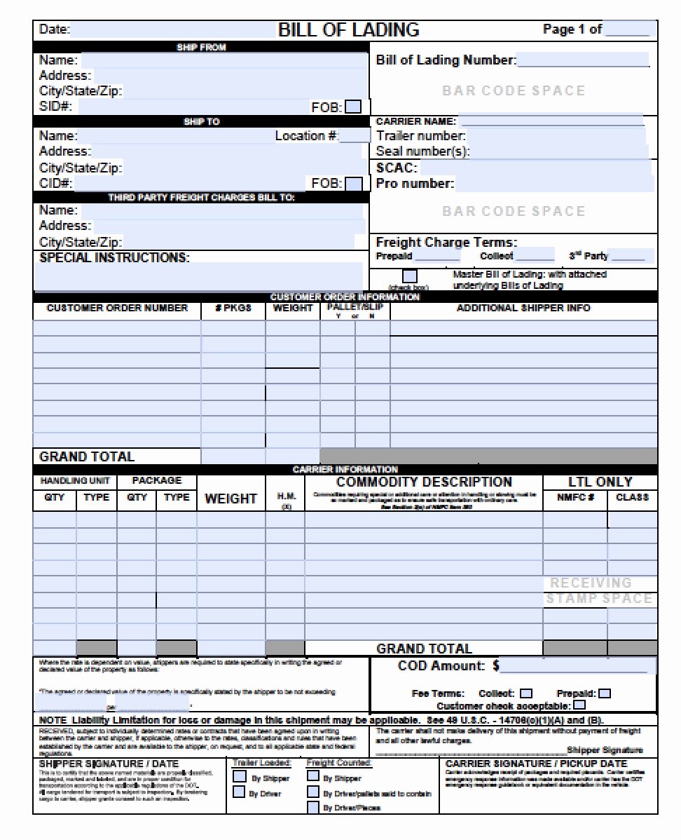 Bill Of Lading Sample Doc Fresh Download Blank Bill Of Lading forms Pdf Word