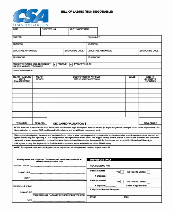 Bill Of Lading Sample Doc Inspirational Simple Bill Of Lading Template 11 Free Word Pdf Documents Download