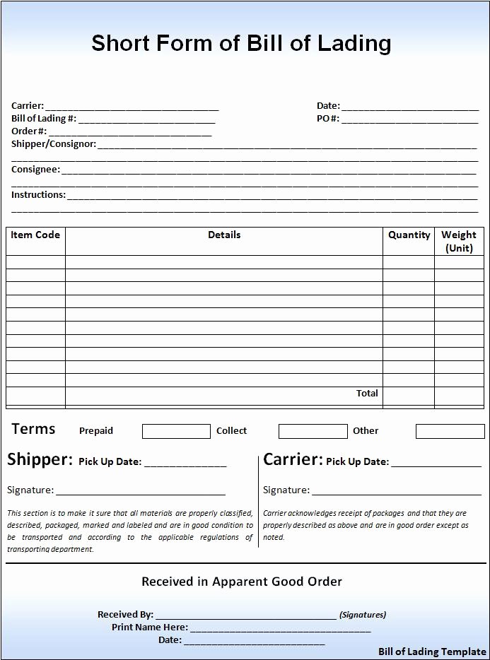 Bill Of Lading Sample Doc Unique Bill Of Lading Template