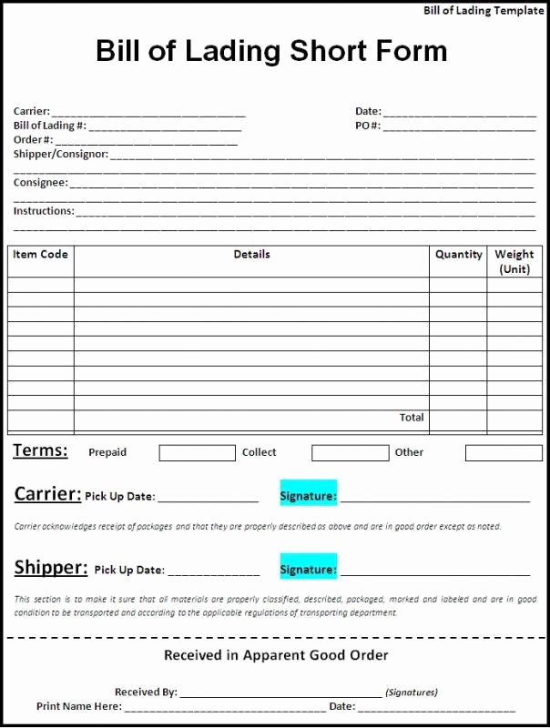 Bill Of Lading Template Excel Awesome Bill Lading Template
