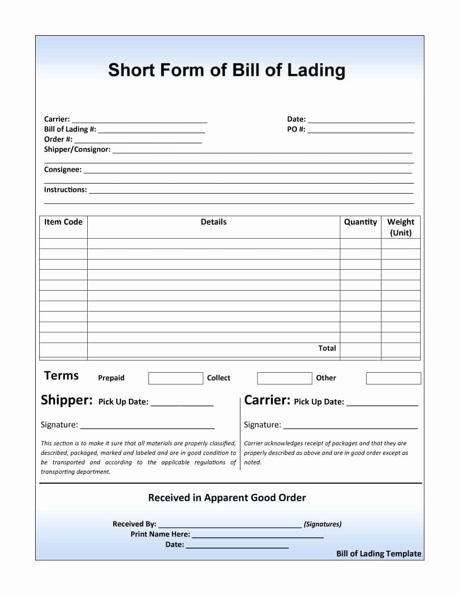 Bill Of Lading Template Excel Beautiful Bill Lading Template